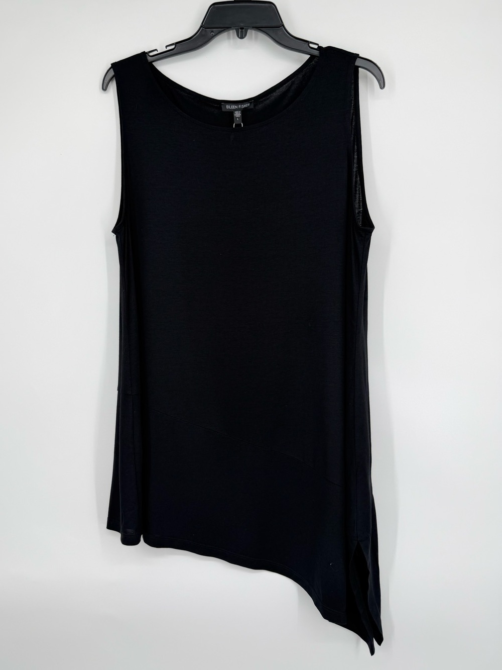 Eileen Fisher Bateau Neck Viscose Jersey Tunic Top with Asymmetrical Hem Large